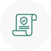 A green icon of a document with a shield and checkmark on a white circular background, symbolizing security and verification. Minimalist and professional style.